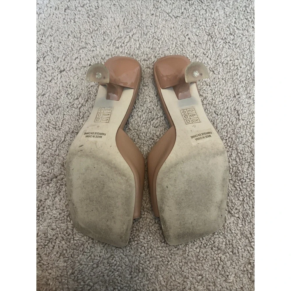 Jeffrey Campbell Tan Nude Square Toe Mules Sandals Y2K Heel Size 6 Vegan Leather